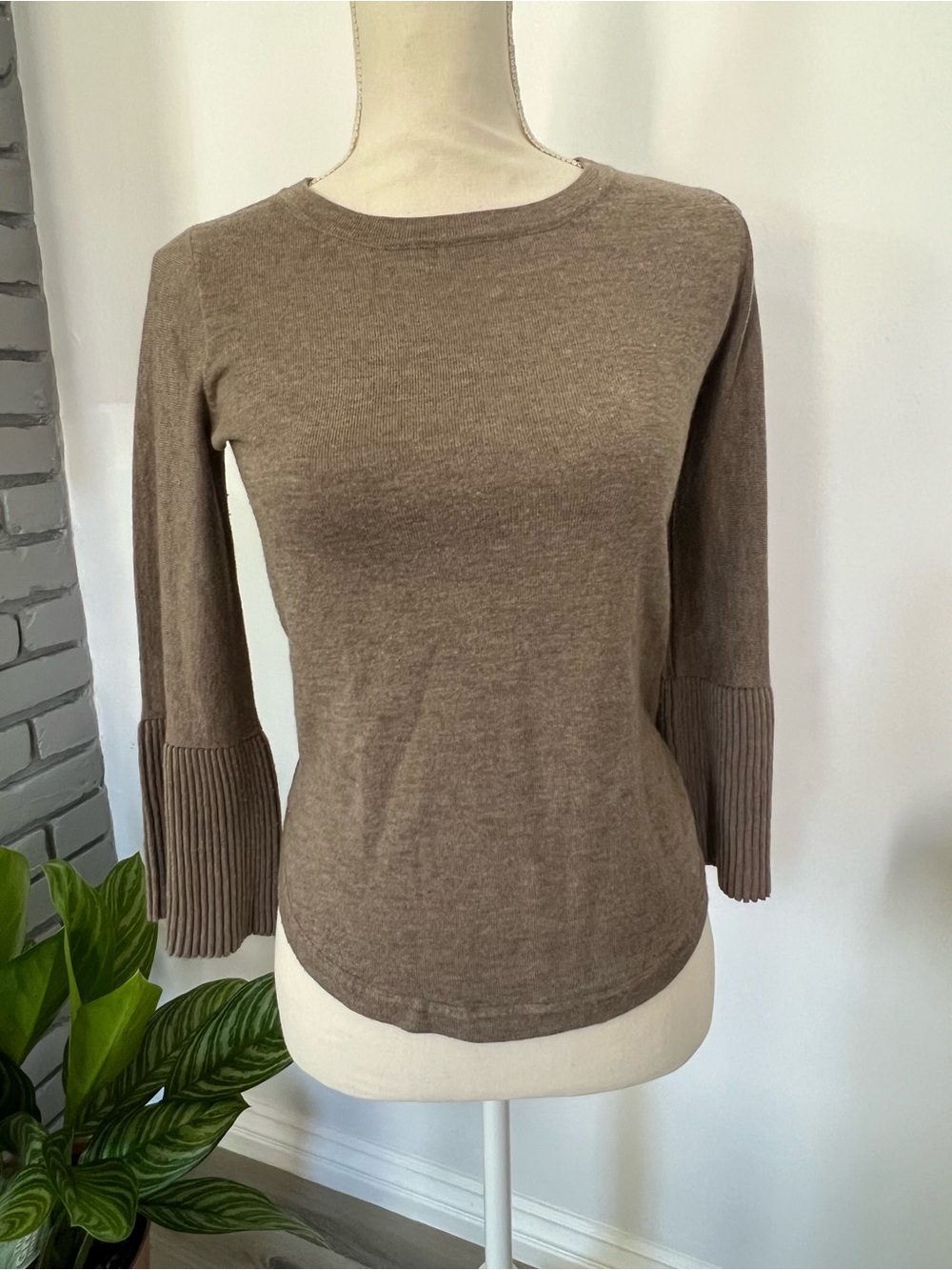 Max Studio Taupe Crewneck Lightweight Knit Top